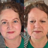 Voor en na foto van hairstroke wenkbrauwen met gecombineerde powderbrows